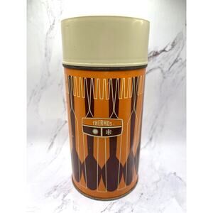 1971 King-Seeley Thermos Brown Serveware Geometric Design 1-Pint Retro Decor